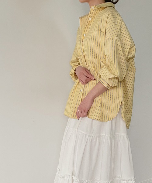 JUNOAH（ジュノア）の「ストライプシャツ（シャツ/ブラウス・レディース・イエロー/ピンク/ネイビー/ブルー・MEDIUM/LARGE）」の7枚目の写真