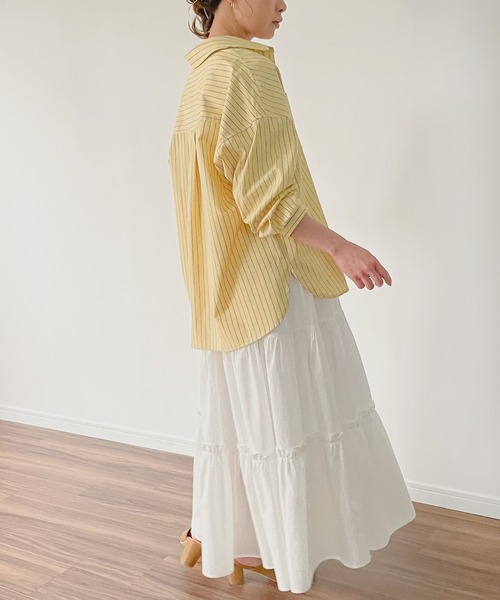 JUNOAH（ジュノア）の「ストライプシャツ（シャツ/ブラウス・レディース・イエロー/ピンク/ネイビー/ブルー・MEDIUM/LARGE）」の8枚目の写真