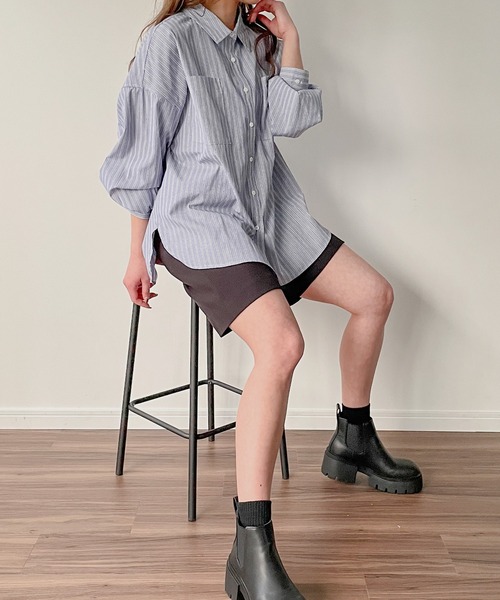 JUNOAH（ジュノア）の「ストライプシャツ（シャツ/ブラウス・レディース・イエロー/ピンク/ネイビー/ブルー・MEDIUM/LARGE）」の9枚目の写真