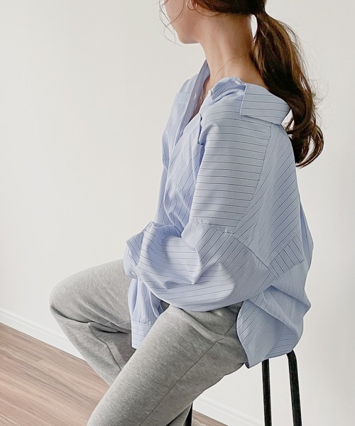 JUNOAH（ジュノア）の「ストライプシャツ（シャツ/ブラウス・レディース・イエロー/ピンク/ネイビー/ブルー・MEDIUM/LARGE）」の18枚目の写真