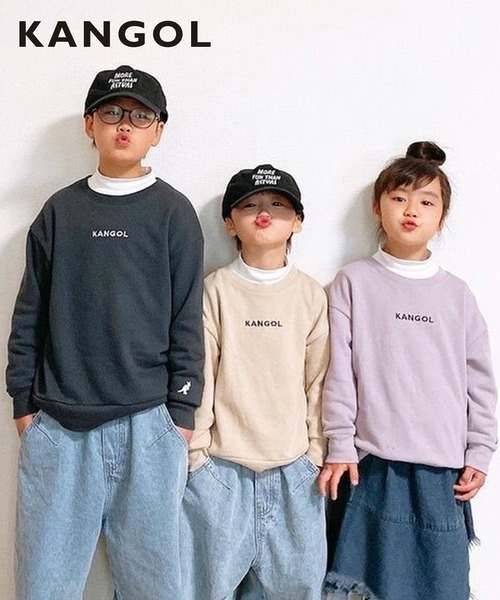 KANGOL（カンゴール）の「【KANGOL KIDS】袖ワンポイント刺繍クルーネック裏毛トレーナー（スウェット・キッズ・チャコールグレー/ベージュ/ピンク・150cm/120㎝/130㎝/140㎝）」の2枚目の写真