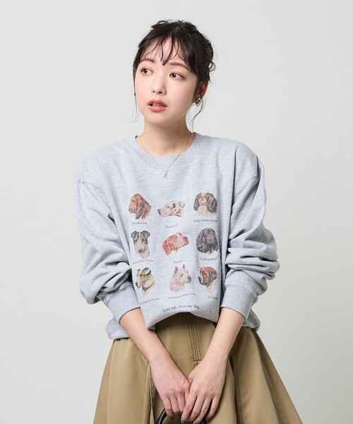 FREAK'S STORE(フリークスストア)の「9dogs Art Sweat Shirt/ドッグプリントスウェット(犬スウェット)(スウェット・レディース・ホワイト/グレー・フリ-)」の7枚目の写真