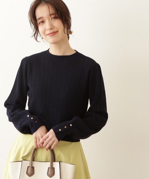 N.(N. Natural Beauty Basic)(エヌエヌナチュラルビューティーベーシック)の「◆リブボタン柄編みニット(ニット/セーター・レディース・ベージュ/ネイビー/ブルーグリーン・MEDIUM)」の2枚目の写真