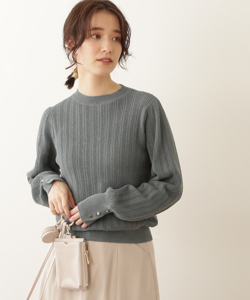 N.(N. Natural Beauty Basic)(エヌエヌナチュラルビューティーベーシック)の「◆リブボタン柄編みニット(ニット/セーター・レディース・ベージュ/ネイビー/ブルーグリーン・MEDIUM)」の3枚目の写真