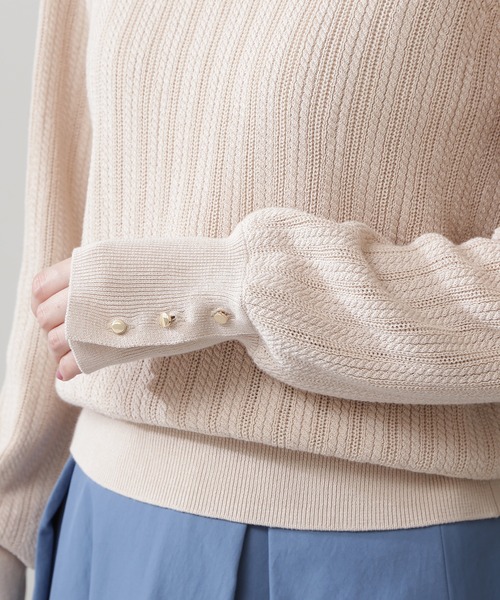 N.(N. Natural Beauty Basic)(エヌエヌナチュラルビューティーベーシック)の「◆リブボタン柄編みニット(ニット/セーター・レディース・ベージュ/ネイビー/ブルーグリーン・MEDIUM)」の14枚目の写真