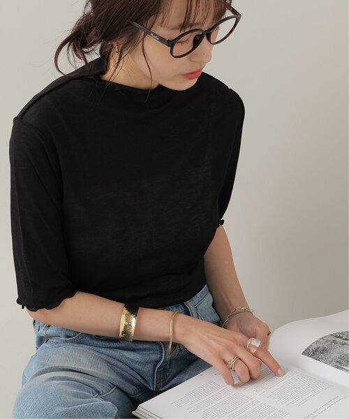 frames RAY CASSIN（フレームスレイカズン）の「シアーネット半袖ハイネック前後2WAYプルオーバー（Tシャツ/カットソー・レディース・ブラック/パープル/ピンク/グリーン/キナリ・FREE）」の6枚目の写真