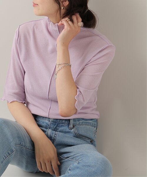 frames RAY CASSIN（フレームスレイカズン）の「シアーネット半袖ハイネック前後2WAYプルオーバー（Tシャツ/カットソー・レディース・ブラック/パープル/ピンク/グリーン/キナリ・FREE）」の19枚目の写真