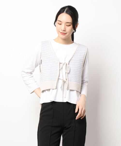 ehka sopo(エヘカソポ)の「柄編み前後着ニットビスチェ(ニット/セーター・レディース・ブラック/ベージュ/サックスブルー/グリーン・フリ-)」の6枚目の写真