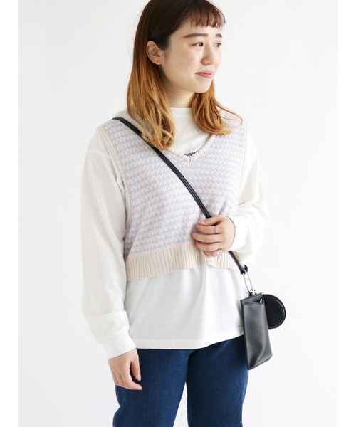 ehka sopo(エヘカソポ)の「柄編み前後着ニットビスチェ(ニット/セーター・レディース・ブラック/ベージュ/サックスブルー/グリーン・フリ-)」の4枚目の写真