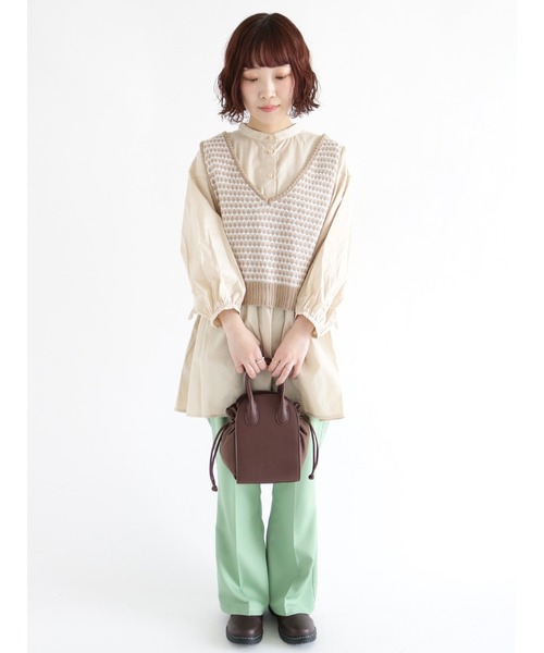 ehka sopo(エヘカソポ)の「柄編み前後着ニットビスチェ(ニット/セーター・レディース・ブラック/ベージュ/サックスブルー/グリーン・フリ-)」の9枚目の写真