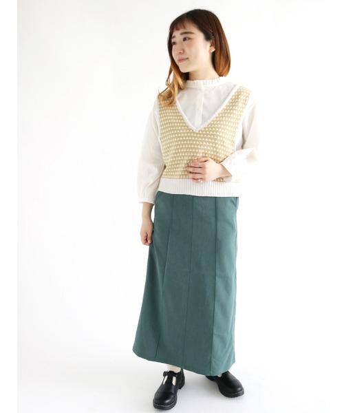 ehka sopo(エヘカソポ)の「柄編み前後着ニットビスチェ(ニット/セーター・レディース・ブラック/ベージュ/サックスブルー/グリーン・フリ-)」の5枚目の写真