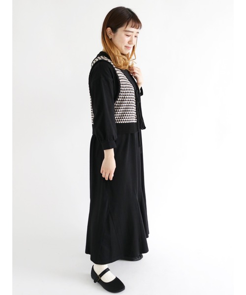 ehka sopo(エヘカソポ)の「柄編み前後着ニットビスチェ(ニット/セーター・レディース・ブラック/ベージュ/サックスブルー/グリーン・フリ-)」の7枚目の写真