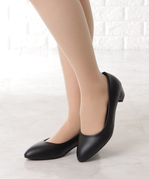美品　MANA ブラック ビーンズ　パンプス 40 25センチ 2025AW：iCoN COLORS：ポインテッドトゥ スムース パンプス