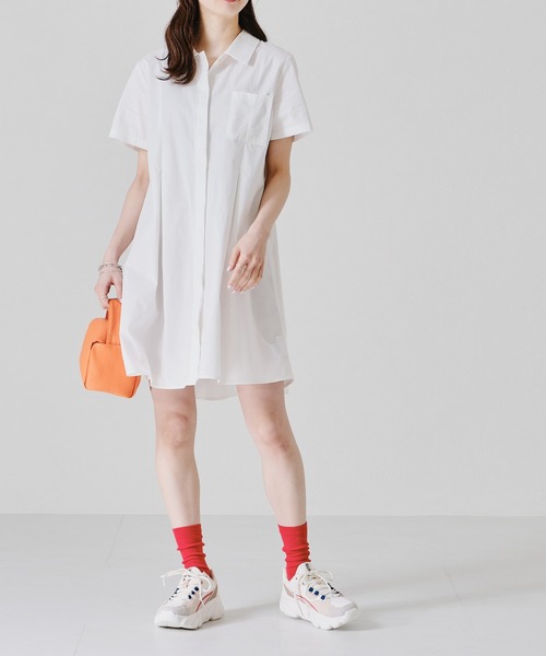acro（アクロ）の「■■パッチポケット付きタック入りオーバーサイズシャツワンピース/AC1379（シャツワンピース・レディース・ホワイト/ベージュ・ﾌﾘ-）」の17枚目の写真