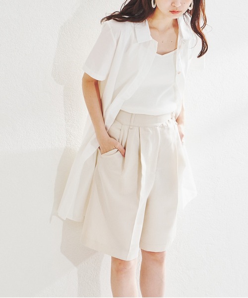 acro（アクロ）の「■■パッチポケット付きタック入りオーバーサイズシャツワンピース/AC1379（シャツワンピース・レディース・ホワイト/ベージュ・ﾌﾘ-）」の5枚目の写真