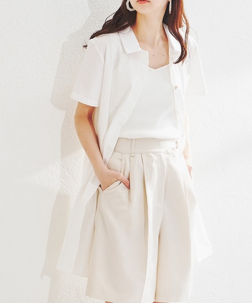 acro（アクロ）の「■■パッチポケット付きタック入りオーバーサイズシャツワンピース/AC1379（シャツワンピース・レディース・ホワイト/ベージュ・ﾌﾘ-）」の6枚目の写真