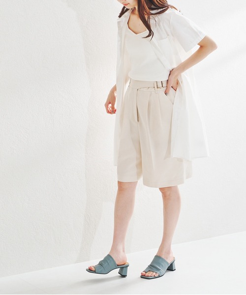 acro（アクロ）の「■■パッチポケット付きタック入りオーバーサイズシャツワンピース/AC1379（シャツワンピース・レディース・ホワイト/ベージュ・ﾌﾘ-）」の7枚目の写真