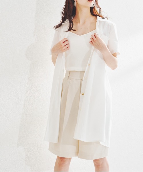 acro（アクロ）の「■■パッチポケット付きタック入りオーバーサイズシャツワンピース/AC1379（シャツワンピース・レディース・ホワイト/ベージュ・ﾌﾘ-）」の9枚目の写真