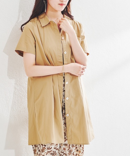 acro（アクロ）の「■■パッチポケット付きタック入りオーバーサイズシャツワンピース/AC1379（シャツワンピース・レディース・ホワイト/ベージュ・ﾌﾘ-）」の10枚目の写真