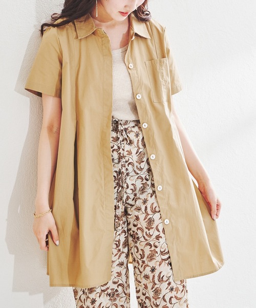 acro（アクロ）の「■■パッチポケット付きタック入りオーバーサイズシャツワンピース/AC1379（シャツワンピース・レディース・ホワイト/ベージュ・ﾌﾘ-）」の11枚目の写真