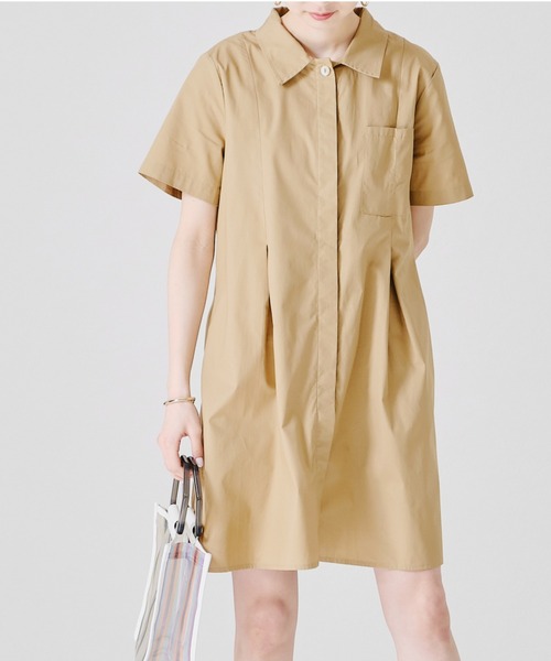 acro（アクロ）の「■■パッチポケット付きタック入りオーバーサイズシャツワンピース/AC1379（シャツワンピース・レディース・ホワイト/ベージュ・ﾌﾘ-）」の16枚目の写真