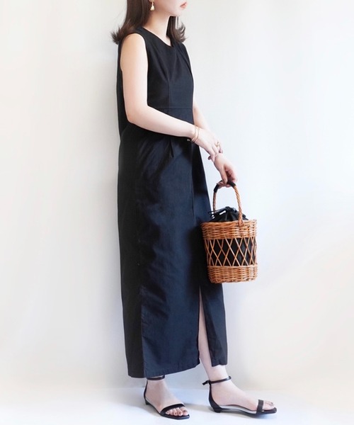 ECRIRE（エクリール）の「【haushinkaコラボ】リネンライク２WAYロングワンピース（ワンピース・レディース・ブラック/ブラウン/ベージュ/ライトグリーン・M/L）」の7枚目の写真