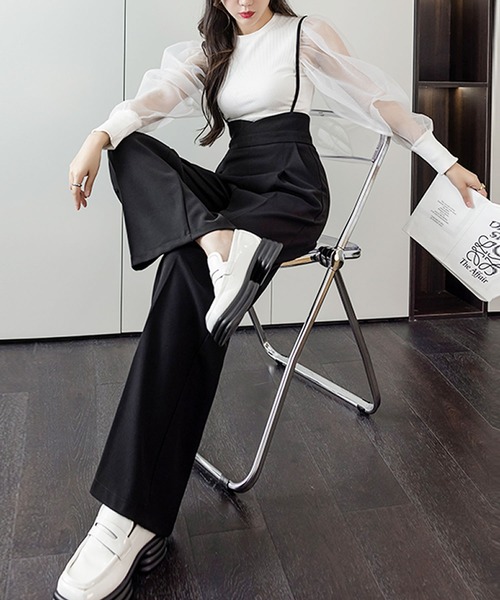 Grandeir（グランディール）の「ハイウエストサロペットパンツ（サロペット/オーバーオール・レディース・ブラック/モカ・M）」の15枚目の写真