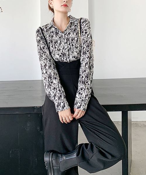 Grandeir（グランディール）の「ハイウエストサロペットパンツ（サロペット/オーバーオール・レディース・ブラック/モカ・M）」の5枚目の写真