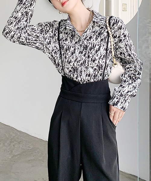 Grandeir（グランディール）の「ハイウエストサロペットパンツ（サロペット/オーバーオール・レディース・ブラック/モカ・M）」の13枚目の写真