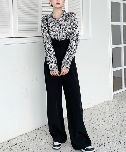 Grandeir（グランディール）の「ハイウエストサロペットパンツ（サロペット/オーバーオール・レディース・ブラック/モカ・M）」の18枚目の写真