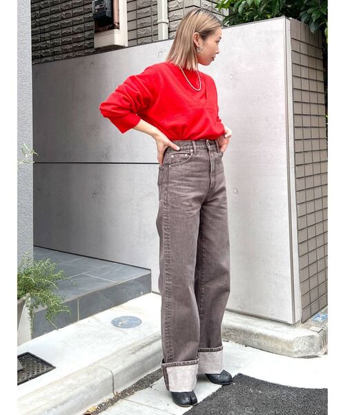 Ungrid（アングリッド）の「ハイウエストロールアップストレートデニム（デニムパンツ・レディース・ブラウン/カーキ/ブルー・24inch/25inch/26inch）」の16枚目の写真