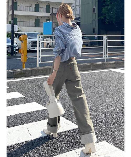 Ungrid（アングリッド）の「ハイウエストロールアップストレートデニム（デニムパンツ・レディース・ブラウン/カーキ/ブルー・24inch/25inch/26inch）」の18枚目の写真