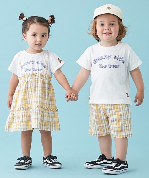 petit main(プティマイン)の「【リンク】ロゴT×チェックワンピース(ワンピース・キッズ・イエロー/ブルー・90cm/110cm/120cm/100cm/80cm/130cm)」の3枚目の写真