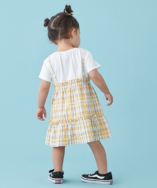petit main(プティマイン)の「【リンク】ロゴT×チェックワンピース(ワンピース・キッズ・イエロー/ブルー・90cm/110cm/120cm/100cm/80cm/130cm)」の4枚目の写真