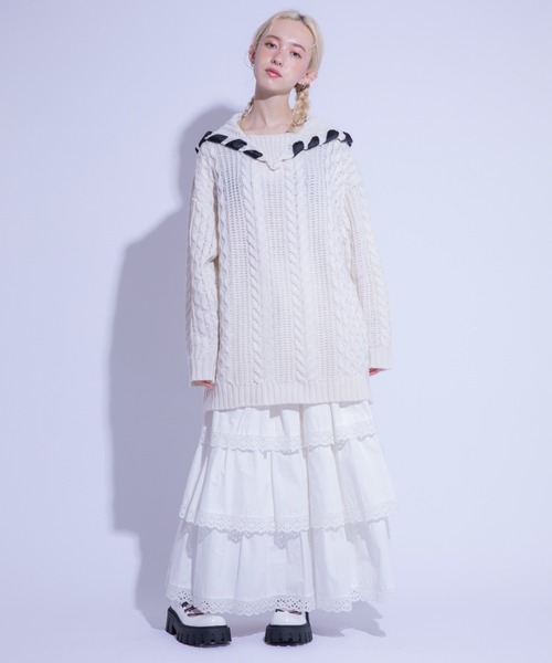 Candy Stripper(キャンディストリッパー)の「LACY TIRED スカート(スカート・レディース・ブラック/オフホワイト・2)」の3枚目の写真