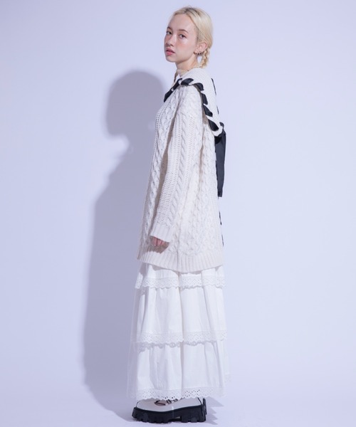 Candy Stripper(キャンディストリッパー)の「LACY TIRED スカート(スカート・レディース・ブラック/オフホワイト・2)」の4枚目の写真