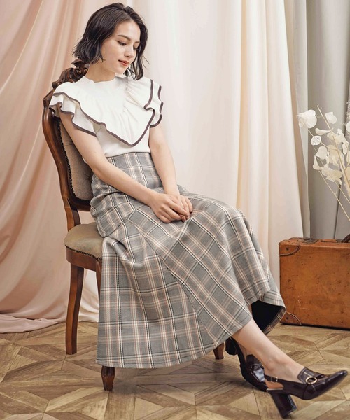NOELA（ノエラ）の「フレアヘムハイウエストチェックスカート（スカート・レディース・ベージュ/グリーン/ボルドー・S/M）」の12枚目の写真