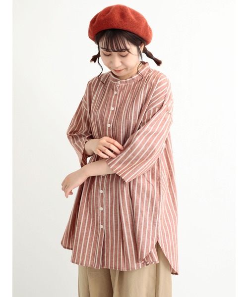 Samansa Mos2（サマンサ モスモス）の「コットンリネンシャツチュニック（シャツ/ブラウス・レディース・ベージュ/ブラウン/グリーン/チャコール・ﾌﾘ-）」の3枚目の写真