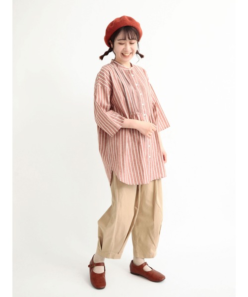 Samansa Mos2（サマンサ モスモス）の「コットンリネンシャツチュニック（シャツ/ブラウス・レディース・ベージュ/ブラウン/グリーン/チャコール・ﾌﾘ-）」の7枚目の写真