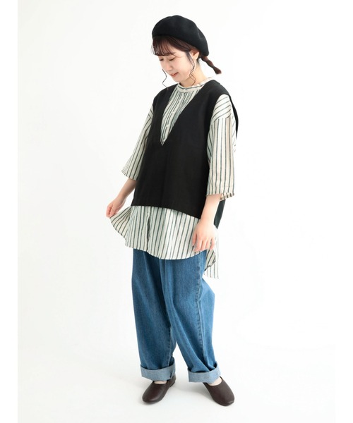 Samansa Mos2（サマンサ モスモス）の「コットンリネンシャツチュニック（シャツ/ブラウス・レディース・ベージュ/ブラウン/グリーン/チャコール・ﾌﾘ-）」の10枚目の写真