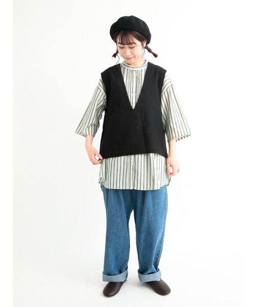 Samansa Mos2（サマンサ モスモス）の「コットンリネンシャツチュニック（シャツ/ブラウス・レディース・ベージュ/ブラウン/グリーン/チャコール・ﾌﾘ-）」の19枚目の写真