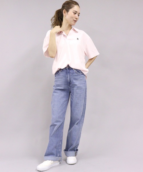 GIORDANO（ジョルダーノ）の「[GIORDANO] スモールライオン刺繍UVカットDRY鹿子ポロシャツ（ポロシャツ・レディース・ホワイト/ブラック/ダークグリーン/ライトピンク・MEDIUM/LARGE/X-LARGE）」の8枚目の写真