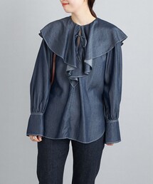 SHIPS | 〈手洗い可能〉デニムフリルブラウス◆(シャツ/ブラウス)