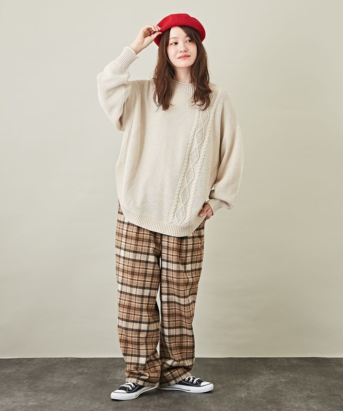 CUBE SUGAR（キューブシュガー）の「チェックタックパンツ（その他パンツ・レディース・ベージュ/グリーン/サックスブルー・M）」の6枚目の写真