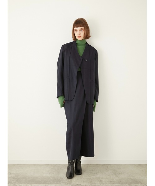 LA PEAU DE GEM（ラポドゥジェム）の「【LA PEAU DE GEM】ハイウエストラップスカート（スカート・レディース・ブラック/ネイビー・36/38）」の10枚目の写真