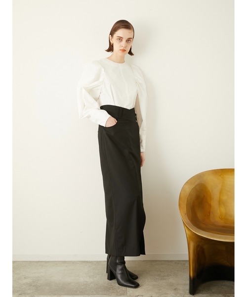 LA PEAU DE GEM（ラポドゥジェム）の「【LA PEAU DE GEM】ハイウエストラップスカート（スカート・レディース・ブラック/ネイビー・36/38）」の4枚目の写真