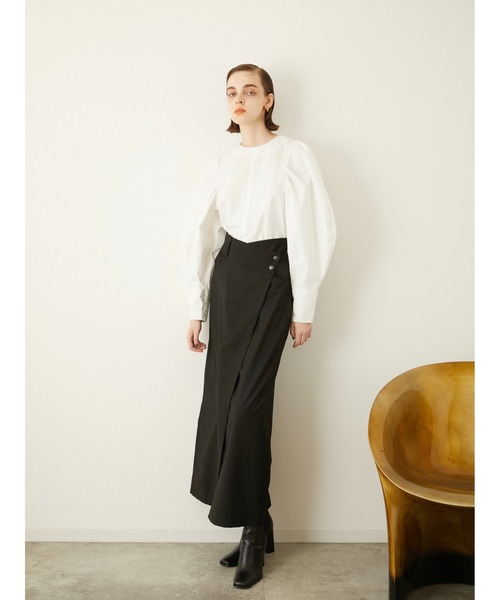 LA PEAU DE GEM（ラポドゥジェム）の「【LA PEAU DE GEM】ハイウエストラップスカート（スカート・レディース・ブラック/ネイビー・36/38）」の8枚目の写真