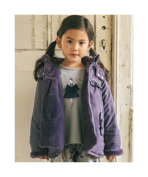 BeBe（ベベ）の「BeBe/タフタファーフード取り外し可能中綿コート(80~150cm)（その他アウター・キッズ・ネイビー/ピンク/パープル・120/150/90/110/140/100/130/80）」の6枚目の写真