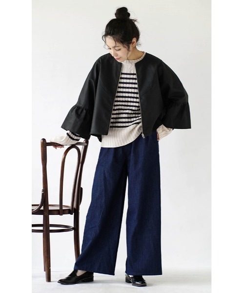 e-zakkamania stores(イーザッカマニアストアーズ)の「パネルボーダー リブニット(ニット/セーター・レディース・ネイビー/オフホワイト/アイボリー・M)」の5枚目の写真
