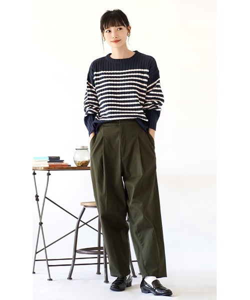 e-zakkamania stores(イーザッカマニアストアーズ)の「パネルボーダー リブニット(ニット/セーター・レディース・ネイビー/オフホワイト/アイボリー・M)」の6枚目の写真